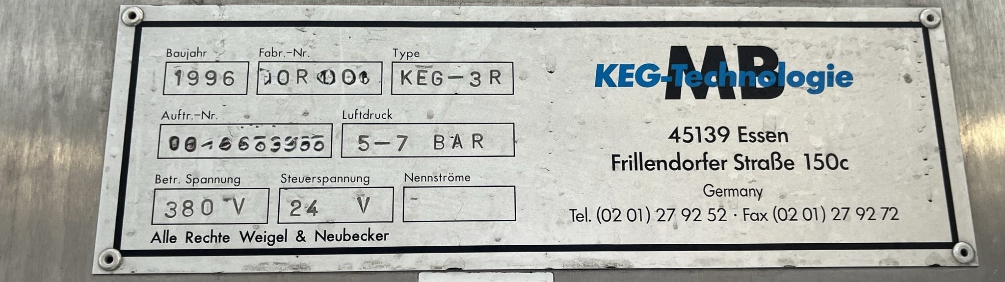 Layout of C.A. NEUBECKER 100 KEG/ h 